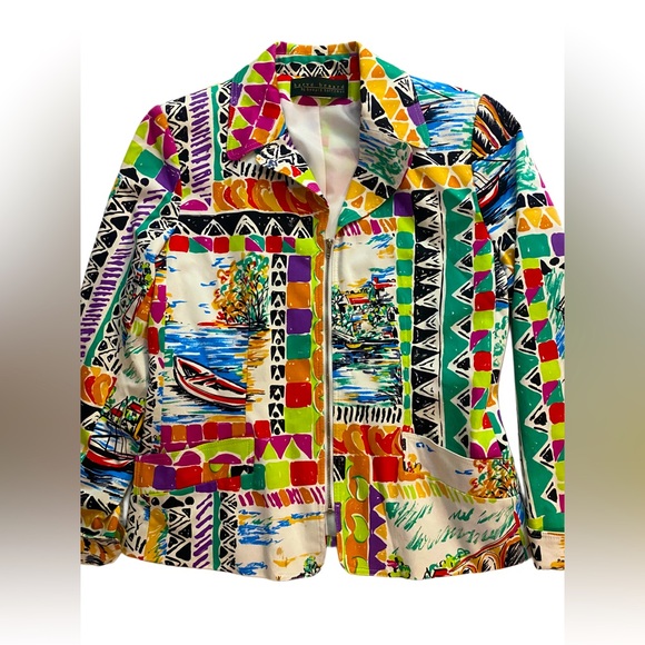 Harve Benard Jackets & Blazers - Vintage Harve Benard Blazer Tall 6 Full Zip Colorful Geometric All Over Print